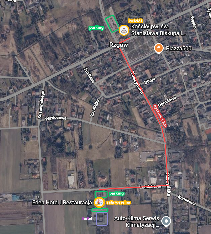 Mapa dojazdu na wesele